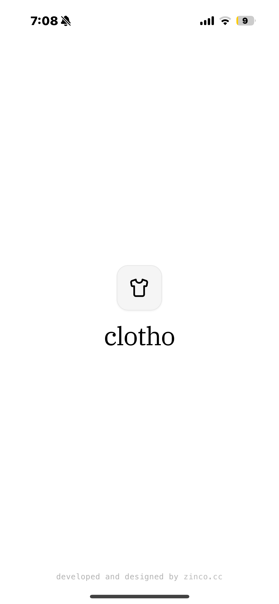 Clotho Minimalist Splash Launch screen on iPhone