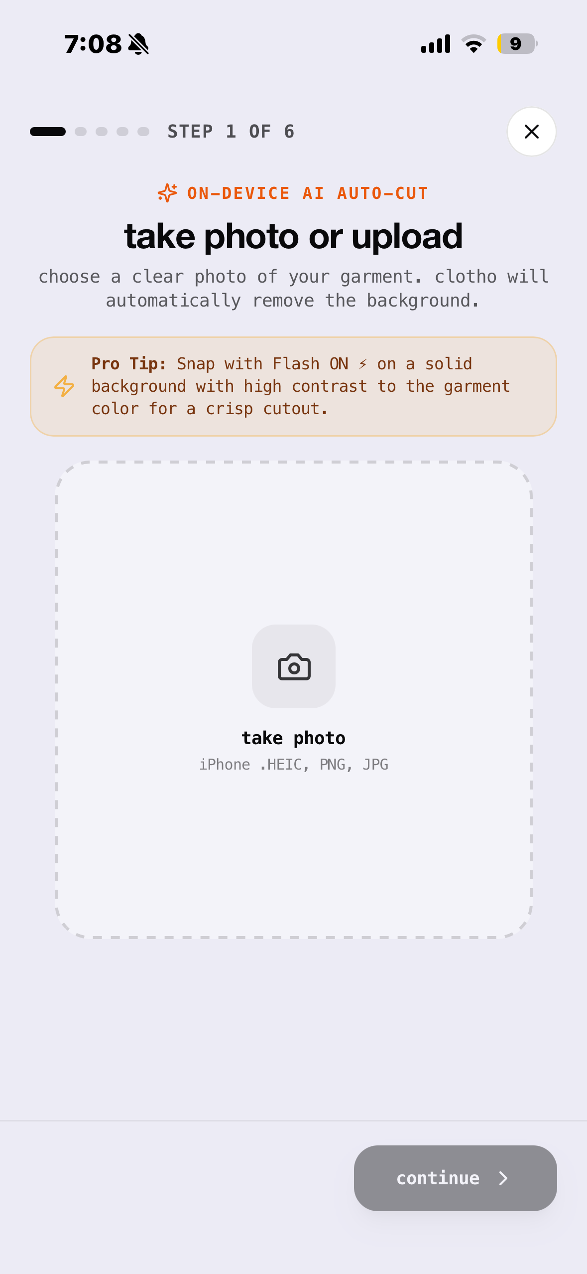 Clotho On-Device AI Auto-Cut camera onboarding on iPhone